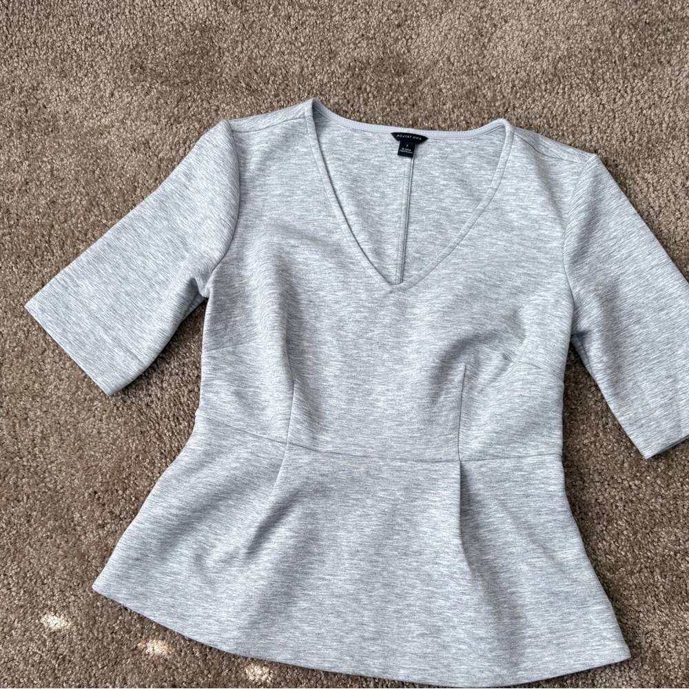 Ann Taylor Light Gray V-Neck Blouse